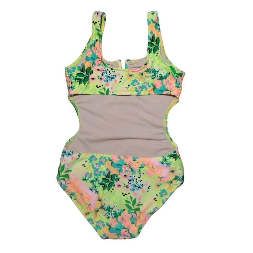 Art Class Girls Floral Print One Piece Swimsuit, Size L 10/12, NWT